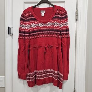 ❄️Motherhood Maternity Size Small Red Fair Isle Christmas Knit Sweater Tunic Top